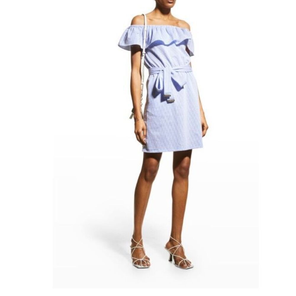 Michael Kors Ruffle-Neck Seersucker Dress with Pockets NWOT Large